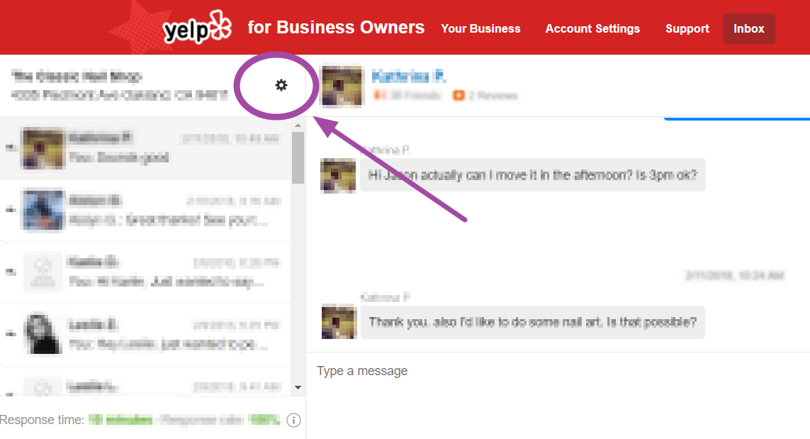 yelp messaging arrow